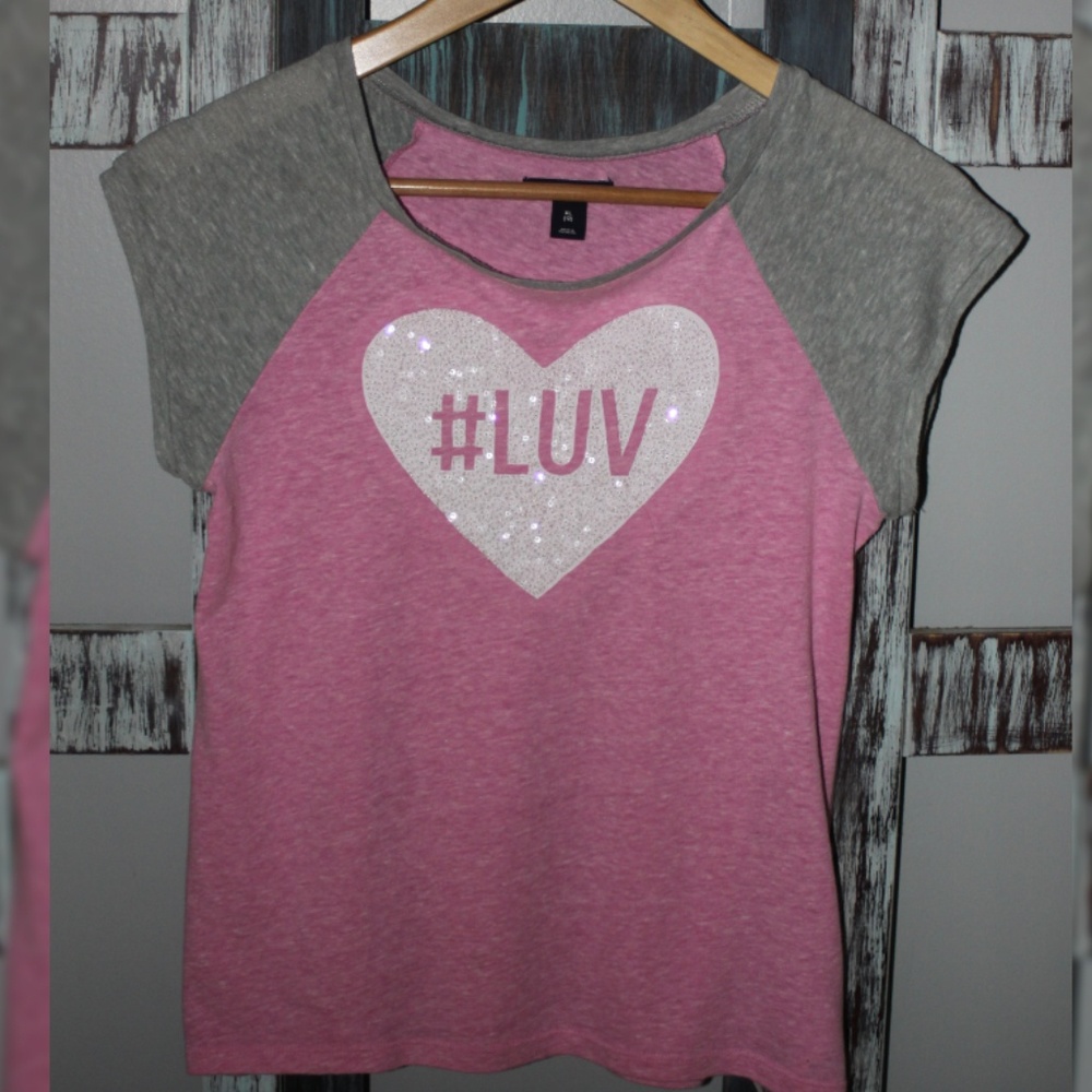 Gap Kids sequined pink and grey Tee in size XL -12